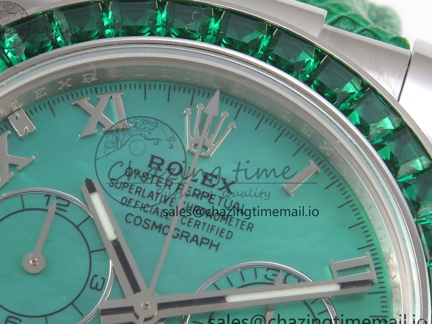Good Copy Rolex Watches Diamonds Green MPF 40mm Bezel Green Leather 326 Custom Strap Dial FreshLook Modded Daytona on SA 0110